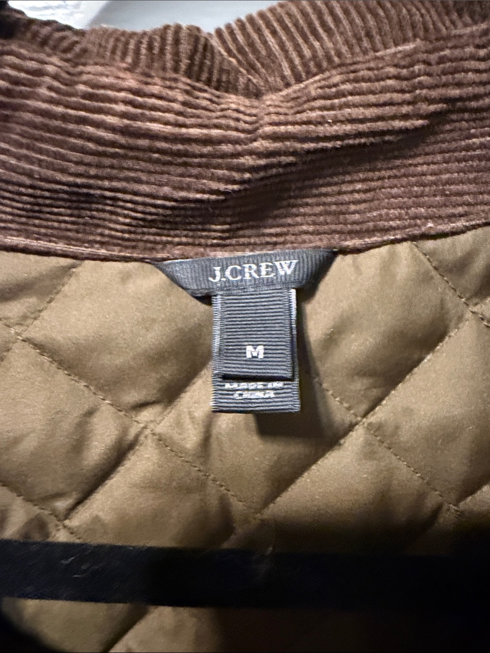 J.Crew Olive Quilted Jacket with Brown Corduroy Collar - Picture 2 of 4
